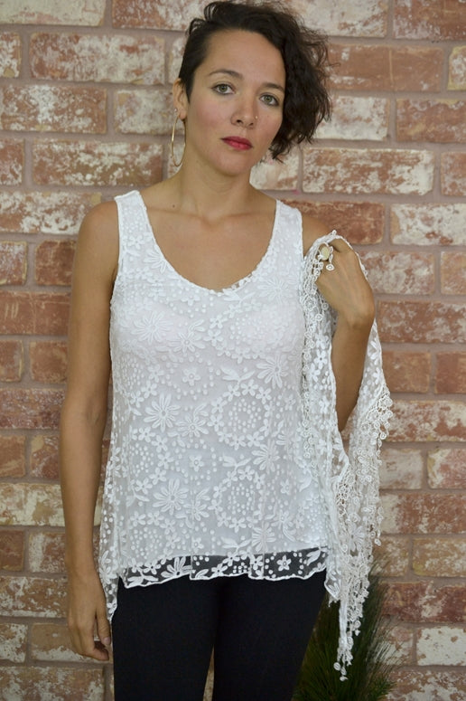 Seduzione Hi Lo Blouse + Fringe Scarf - White