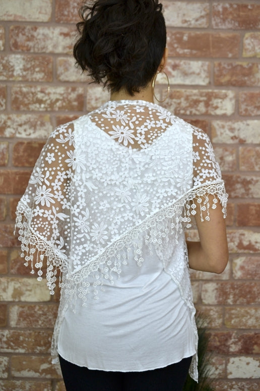 Seduzione Hi Lo Blouse + Fringe Scarf - White