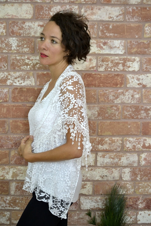 Seduzione Hi Lo Blouse + Fringe Scarf - White