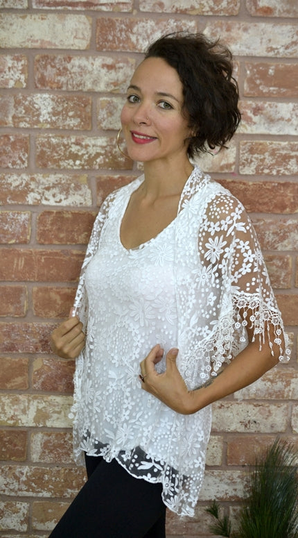 Seduzione Hi Lo Blouse + Fringe Scarf - White