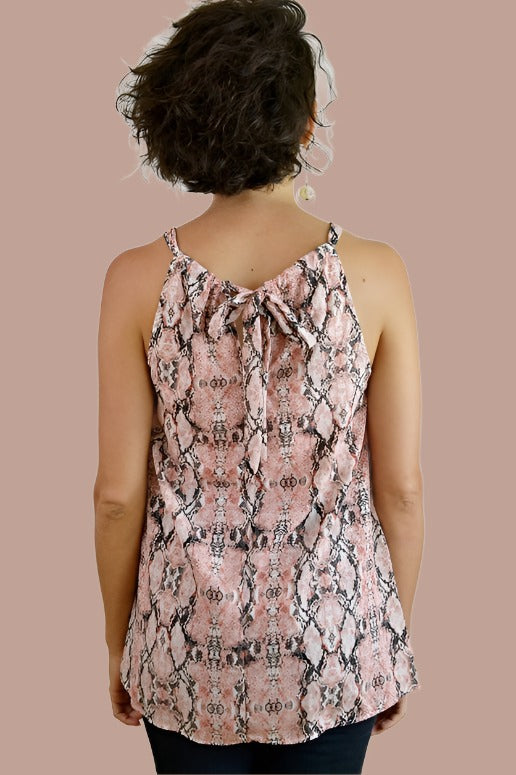 Python Halter Tie Back Blouse - Rose