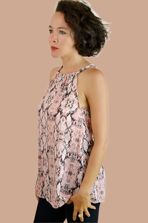 Python Halter Tie Back Blouse - Rose