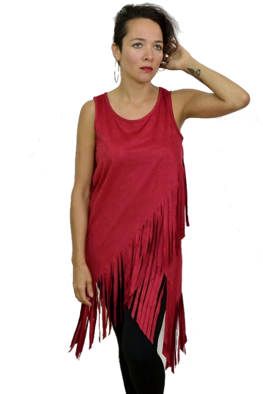 Mon Ami Faux Suede Hippie Fringe Top - Red