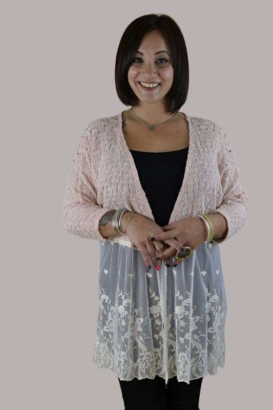 Sweeten Me Up Lace Hem Cardigan - Pink