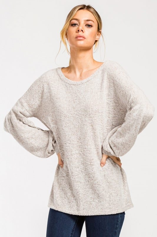 Cherish Balloon Sleeve Top - Taupe