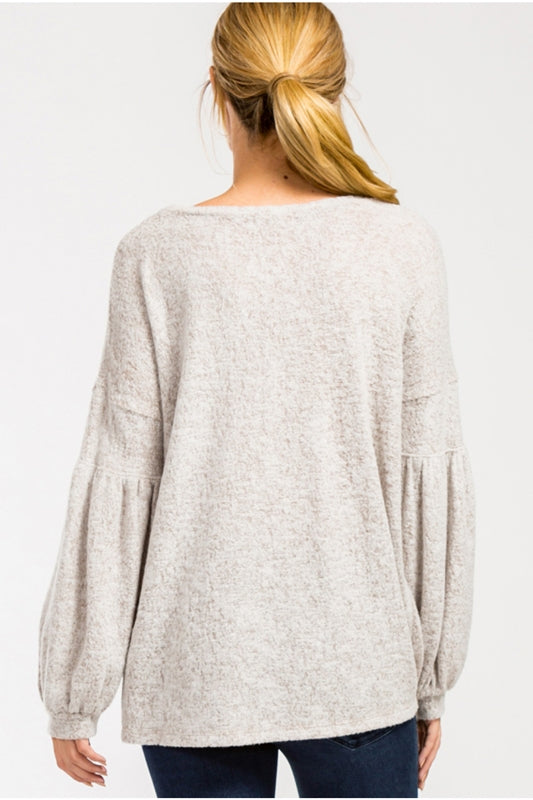 Cherish Balloon Sleeve Top - Taupe