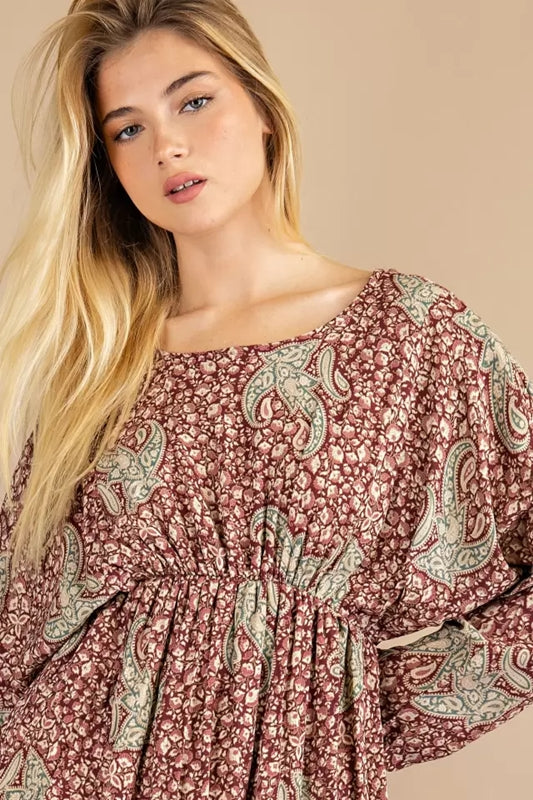 143 Story Paisley Made USA Dress - Burgundy