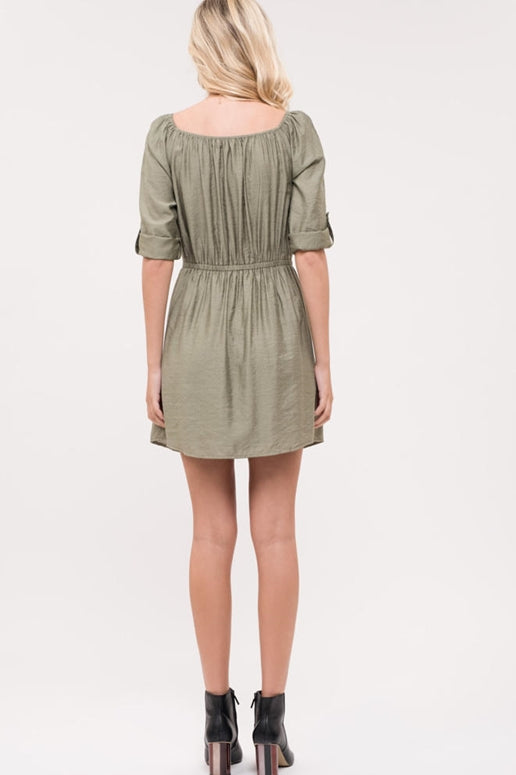 Blu Pepper Cargo Pockets Shirt Dress - Olive