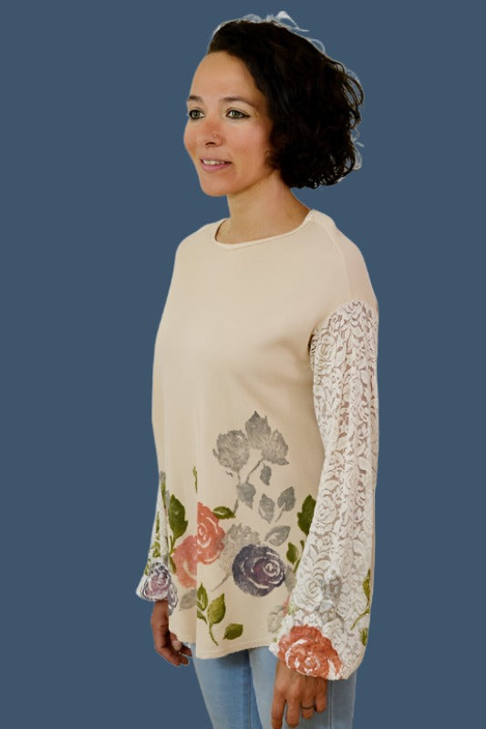 T-Party Artsy Lace Thermal Top - Dusty Rose Beige