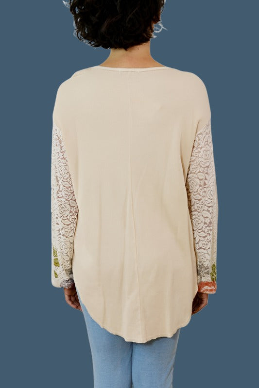 T-Party Artsy Lace Thermal Top - Dusty Rose Beige