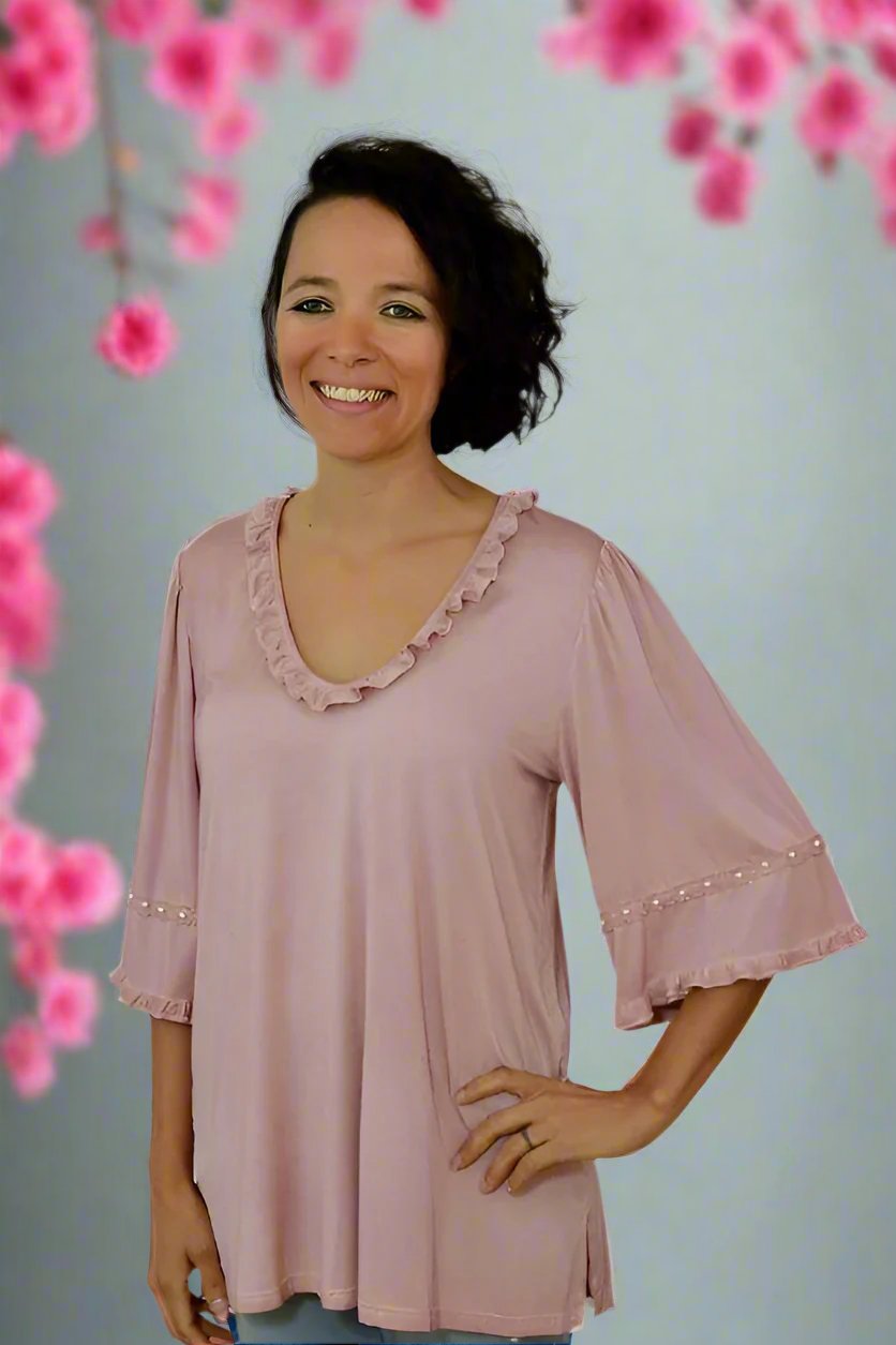 Ruffles and Pearls Blouse - Dusty Rose