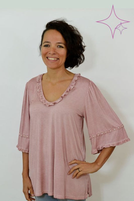 Ruffles and Pearls Blouse - Dusty Rose