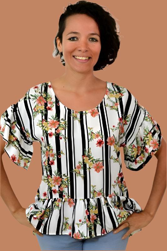 Splendid Stripes Floral Hi Lo Ruffle Blouse