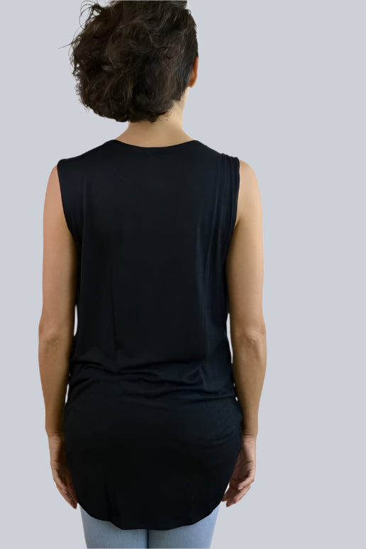 Vocal Rhinestone Studs Heart Tank Long Tunic - Black