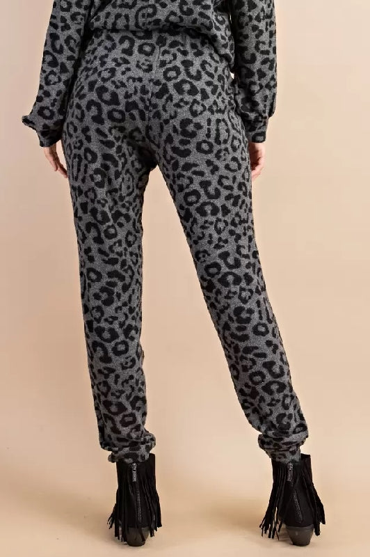 *SALE Leopard Plush Lounge Jogger Pants - Charcoal/Black