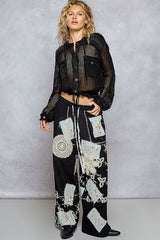 POL Patchwork Relaxed Cotton Pants - Black