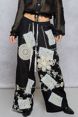 POL Patchwork Relaxed Cotton Pants - Black
