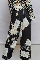 POL Patchwork Relaxed Cotton Pants - Black