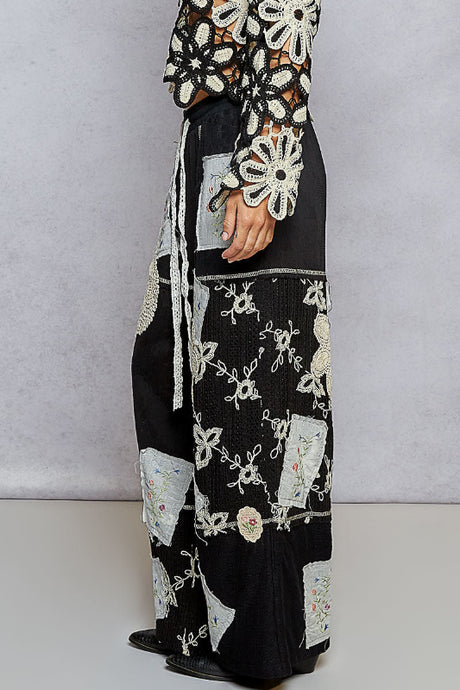 POL Patchwork Relaxed Cotton Pants - Black