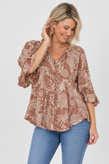 Nostalgia Tie Back Button Down Shirt - Ginger