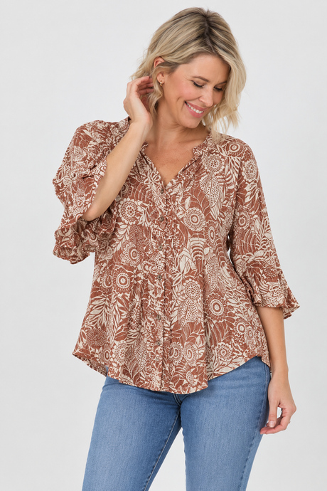 Nostalgia Tie Back Button Down Shirt - Ginger