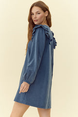 Jodifl Mineral Wash Layer Ruffle Shoulder Dress - Teal