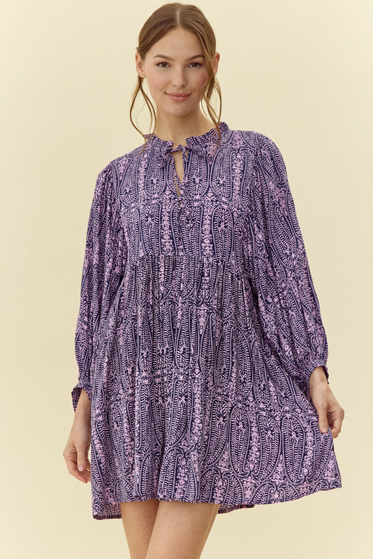 Jodifl Geo Print Babydoll Dress - Navy Pink