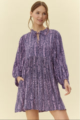 Jodifl Geo Print Babydoll Dress - Navy Pink