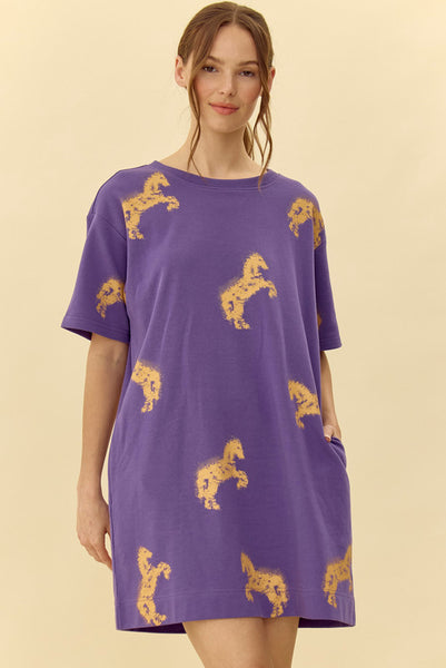 Jodifl Horse Print T Shirt French Terry Dress - Purple  Debra's Passion  Boutique