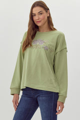 Jodfil Flower Embroidered Sweatshirt - Avocado Green