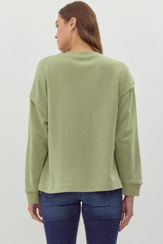 Jodfil Flower Embroidered Sweatshirt - Avocado Green