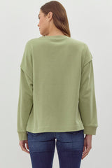 Jodfil Flower Embroidered Sweatshirt - Avocado Green