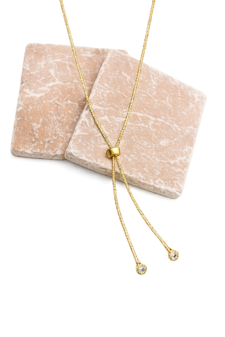 Round CZ Briolette Gold Tennis Necklace Lariat