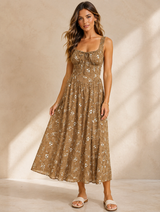 Blu Pepper Brown Multi Floral Eyelet Cotton Midi Dress