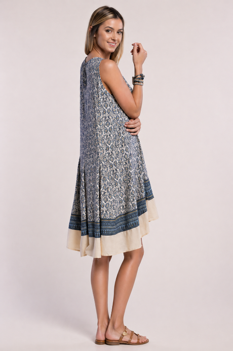 Kori Print High Low Tank Dress - Seaweed Blue