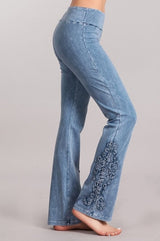 Chatoyant Slim Bootcut Crochet Lace Detail Soft Pants