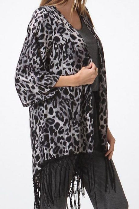 Honey Punch Fringe Kimono - Animal Print