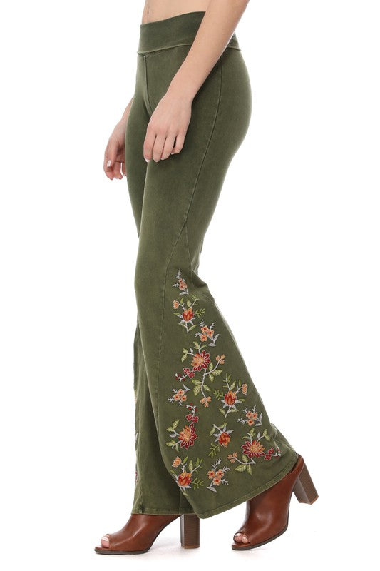 T-Party Floral Embroidered Yoga Pants - Olive Spring Green – Debra's  Passion Boutique