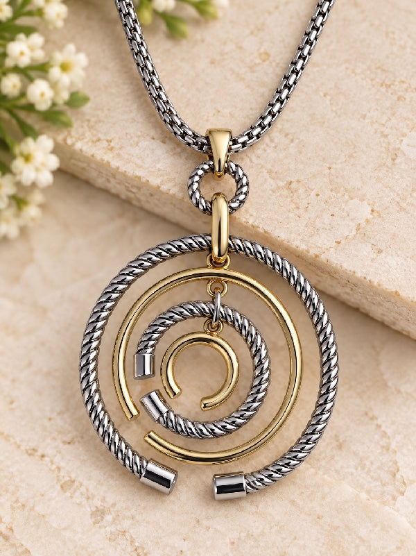 16" Silver & Gold Spiral Pendant Necklace