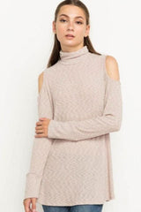 *CLOSEOUT SALE Mittoshop Mock Turtleneck Cold Shoulder Top - Olive or Taupe