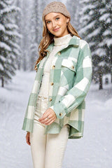 Lime N Chili Plaid Shacket Flannel Lined Coat - Sage/Ivory