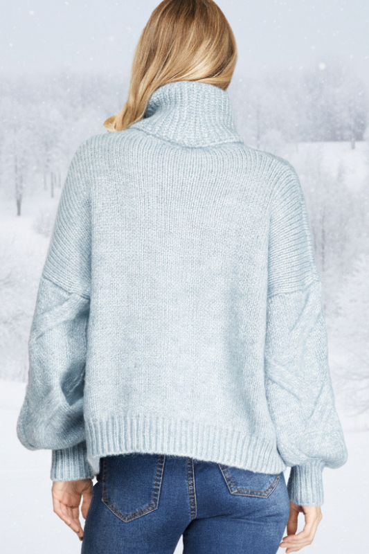 She + Sky Turtle Cable Knit Sweater Top - Lt Blue