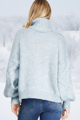 She + Sky Turtle Cable Knit Sweater Top - Lt Blue