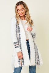 Aztec Rainbow Fuzzy Cardigan - Soft White