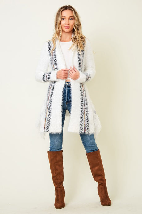 Aztec Rainbow Fuzzy Cardigan - White