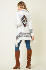 Aztec Rainbow Fuzzy Cardigan - Soft White