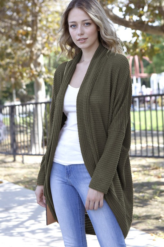 My Story Dolman Waffle Cocoon Cardigan - 5 Colors