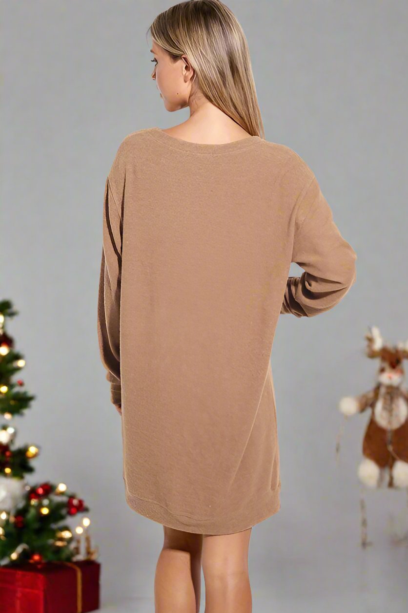 Leopard Trees Dolman Tunic Sweatshirt Dress  - Camel