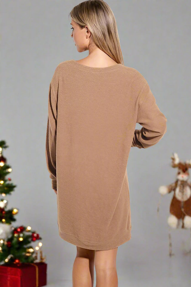 Leopard Trees Dolman Tunic Sweatshirt Dress  - Camel