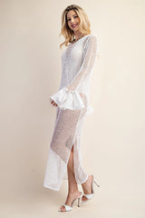 Fishnet Summer Dress with Ruffled Cuff - White